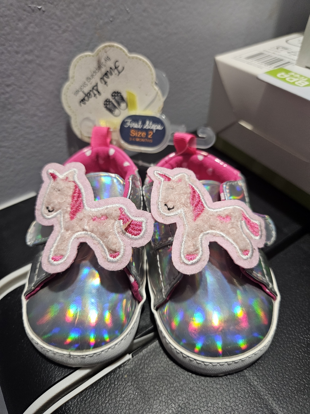 First Steps Baby Girl Unicorn Holographic Shoes Size 2 3-6 Months NWT
